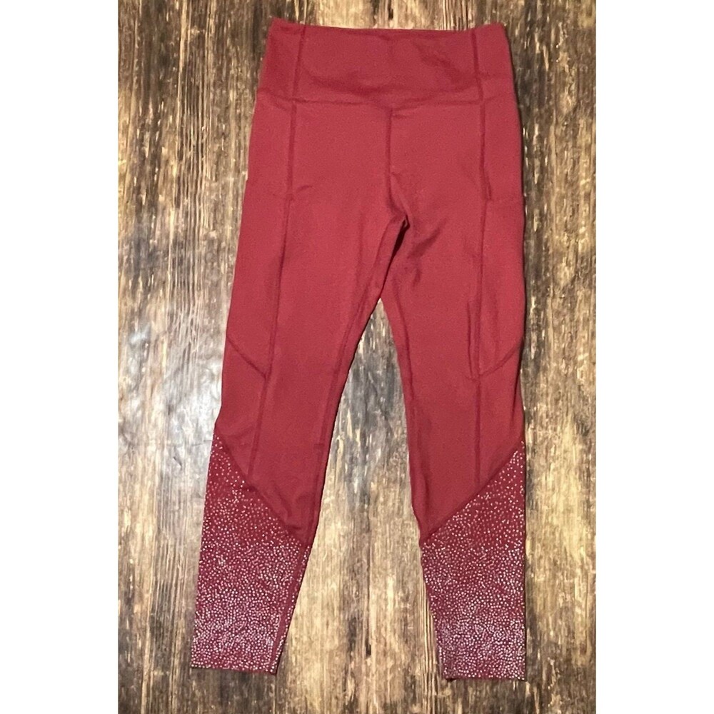 Zyia Active Light & Luxe Pocket Reflective Hi rise 7/8 leggings Merlot size 6-8